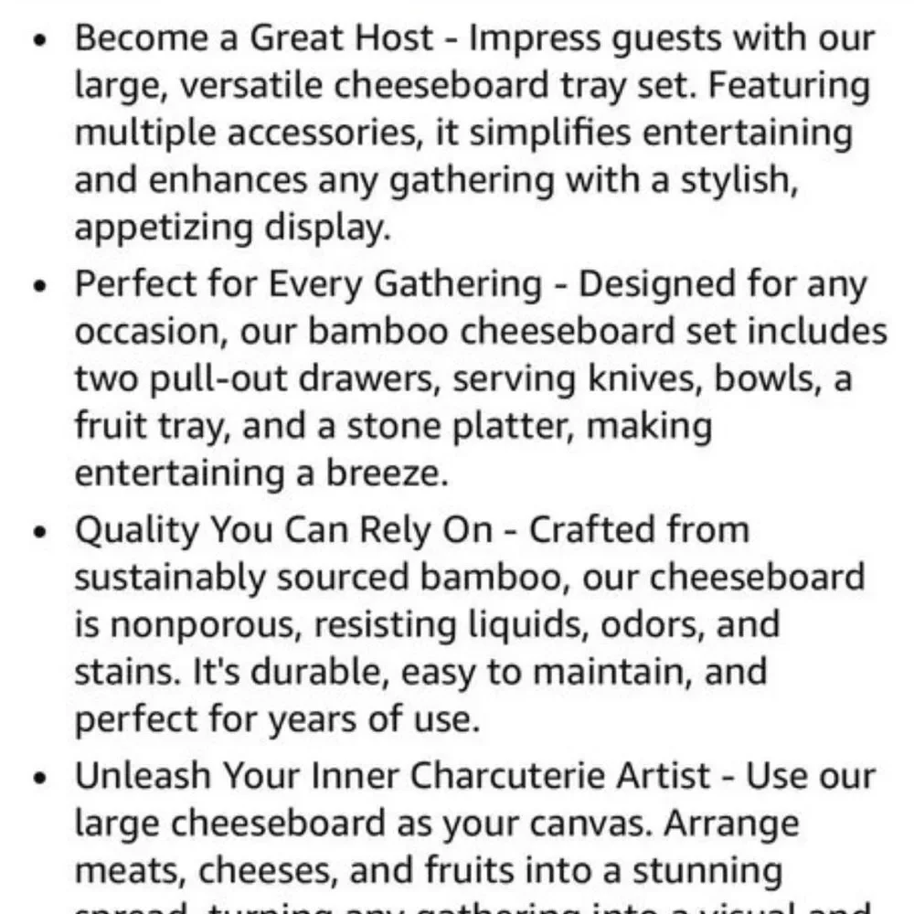 Large bamboo charcuterie board set with accessories
